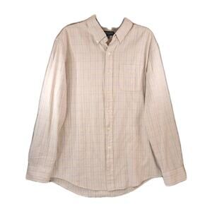 US Polo Assn Men’s L Cream Grid Button‑Down Cotton Shirt Classic Coastal Prep